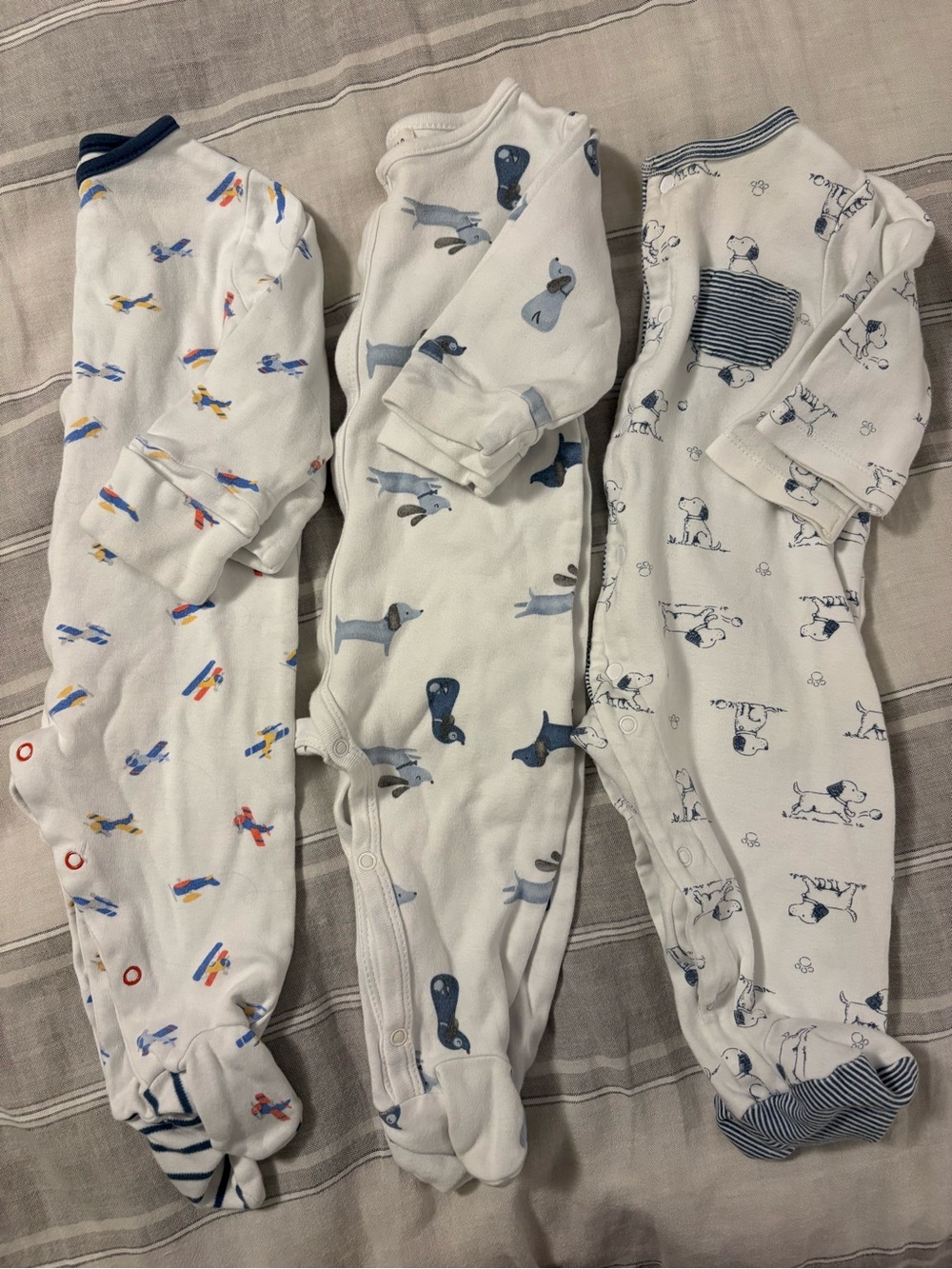 Set of 3 White and Blue 6M Snap Footie Pajama Bundle